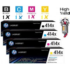 4 PACK Genuine Hewlett Packard HP414X High Yield combo Laser Toner Cartridges