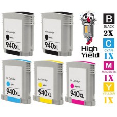 5 PACK Hewlett Packard HP940XL High Yield combo Ink Cartridges Remanufactured