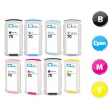 8 PACK Hewlett Packard HP70 Ink Cartridge Remanufactured